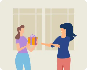 Two woman exchanging gifts