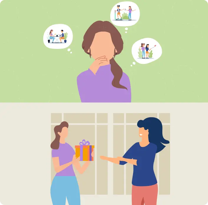 A woman exchanging gifts with friend on account of some special moment